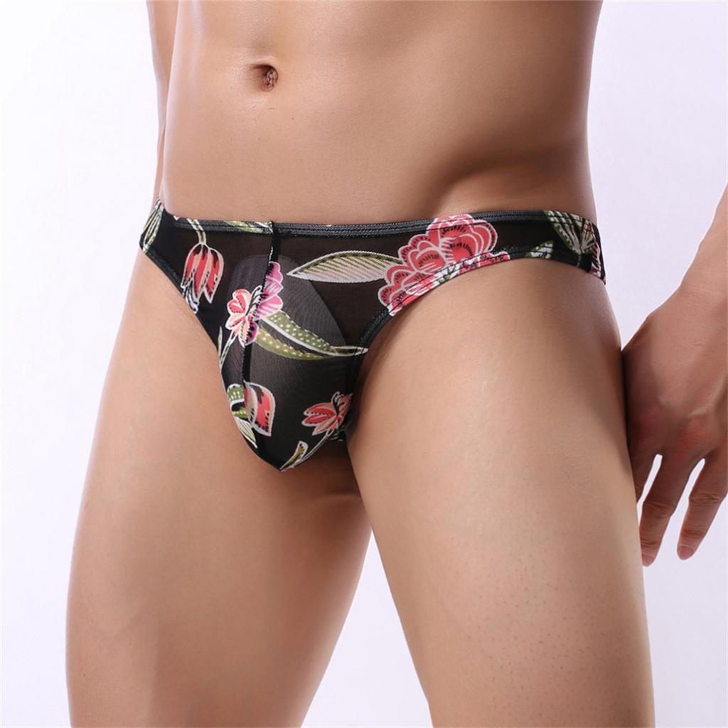 Men Low Rise Floral Comfy G-string Briefs Jockstrap Thongs Underwear