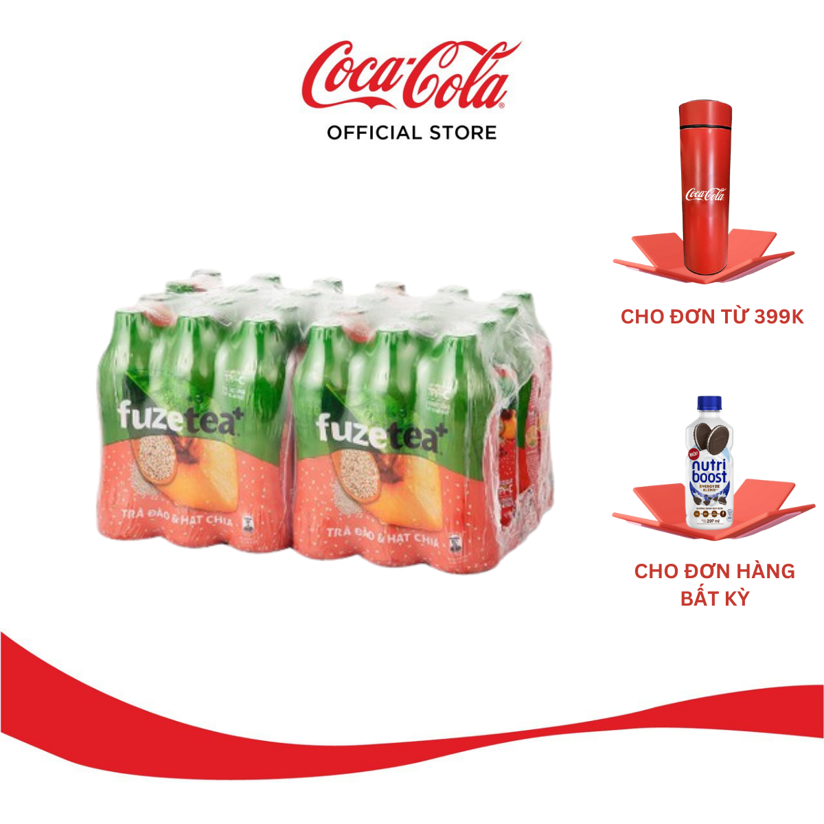 Lốc 24 Chai Trà Đào Và Hạt Chia Fuzetea+ 450ml/Chai Sale 4.4 Coca-Cola Official Store
