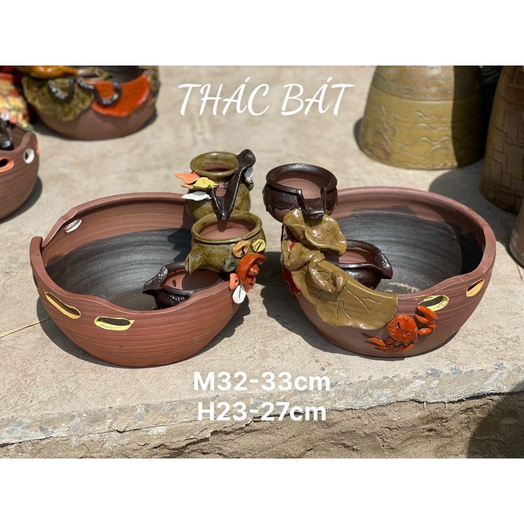 Thác nước phong thuỷ mini hình bát, cao 27-30cm, đường kính miệng 32-33cm