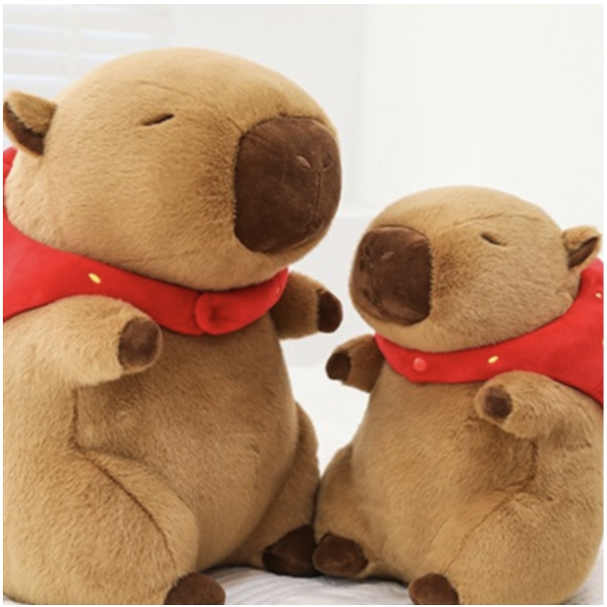 Thú nhồi bông capybara đội mũ dâu tây đáng yêu - Size từ 35cm đến 85cm - Quà tặng gấu bông capybara mang balô dâu tây trên lưng - Gối ôm chuột lang dễ thương cho bé