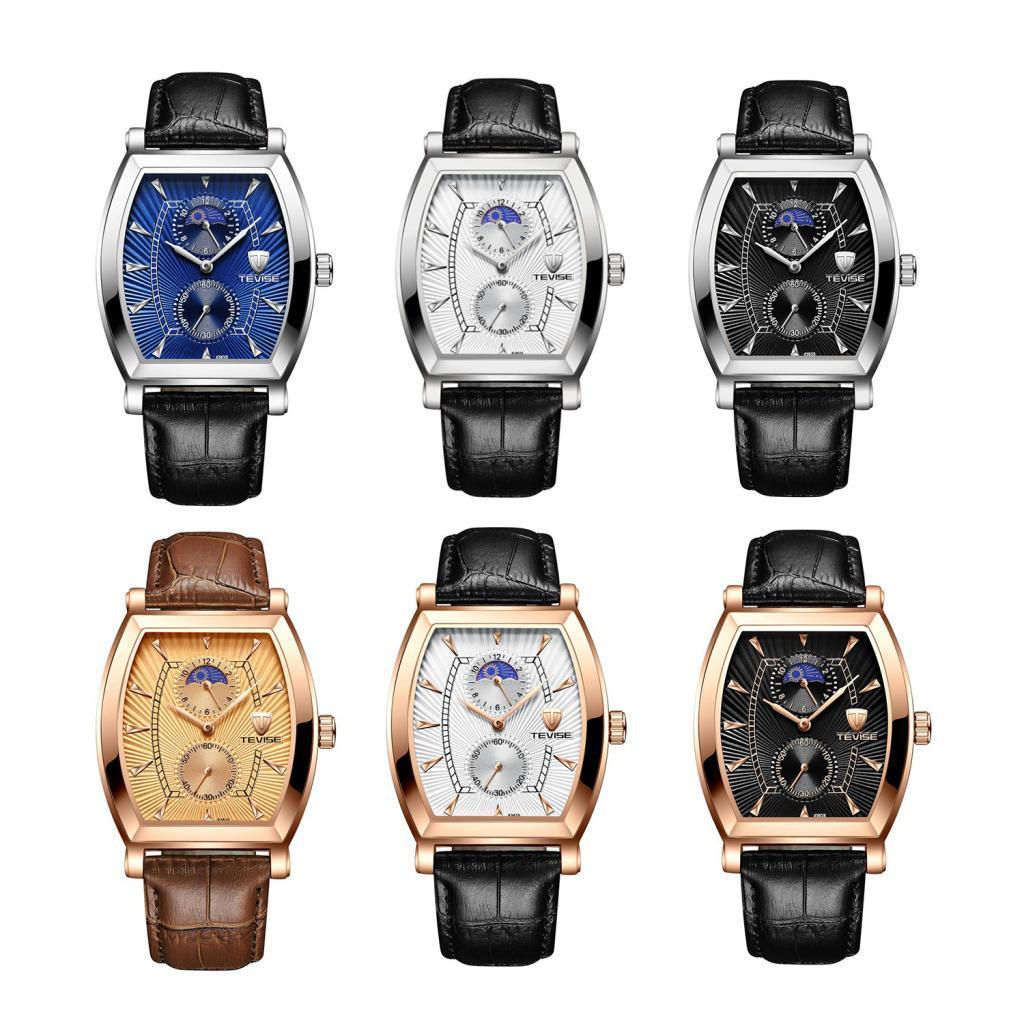 Classic Rectangle Dial Leather Band Men Automatic Watch