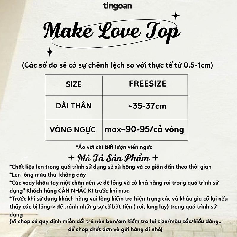 Áo len ngắn tay cổ lượn viền trắng tingoan MAKE LOVE TOP/WH