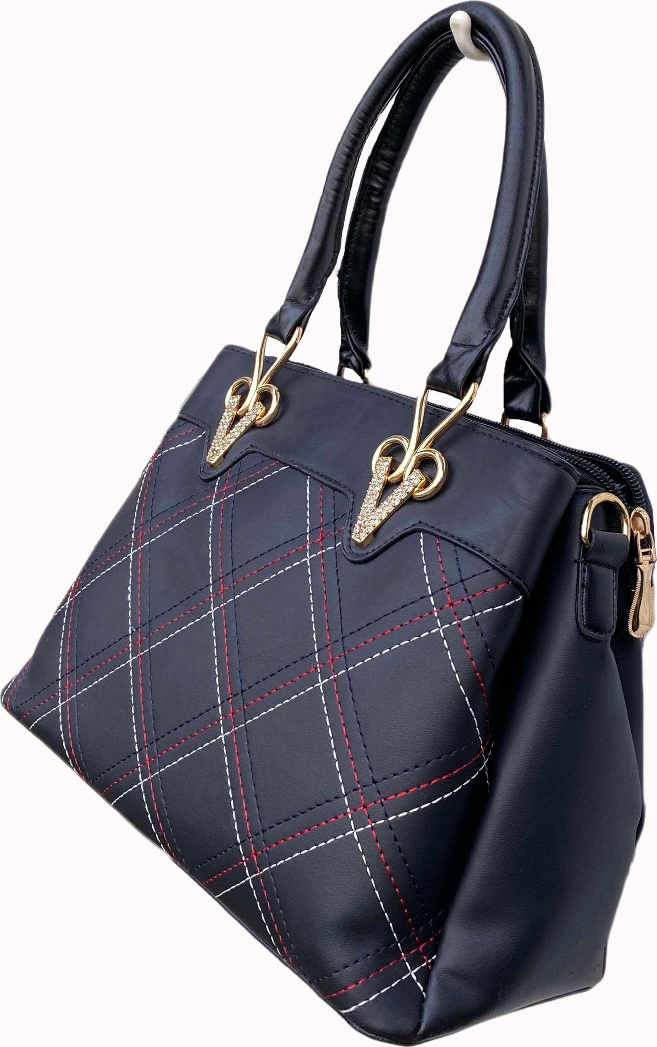 Túi da nữ thời trang may caro chéo hai quai xách gắn đê kim loại chữ V đính đá