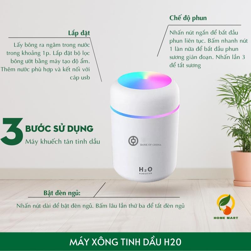 Máy phun sương tạo độ ẩm máy xông tinh dầu Breo Market DQ107 H2O tích hợp đèn ngủ 7 màu siêu đẹp 300ml