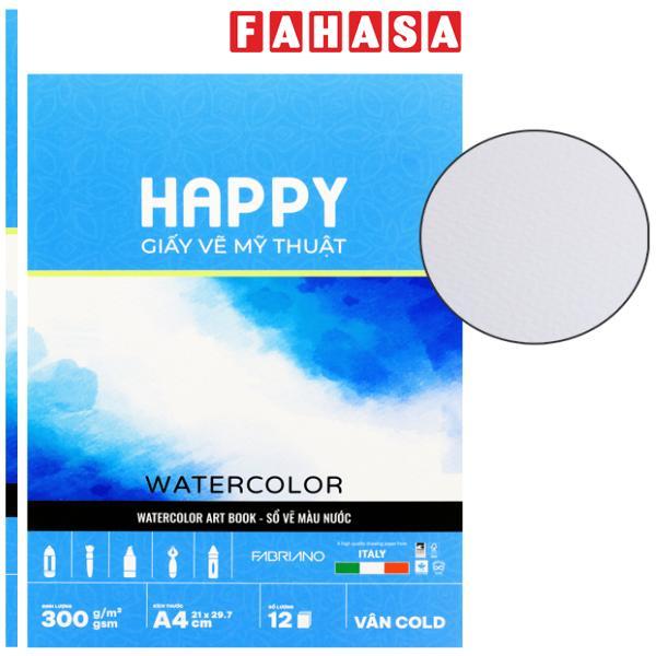 Sổ Vẽ Mỹ Thuật Gáy Keo Màu Nước A4 - Happy Water Color - Vân Cold - 300gsm (12 Tờ)