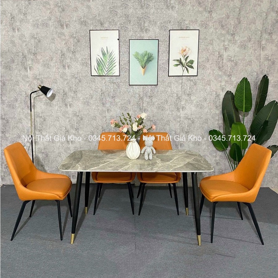 Bàn ăn mặt đá Ceramic bóng kết hợp ghế Cups, bàn ăn 4 ghế 6 ghế 8 ghế hiện đại