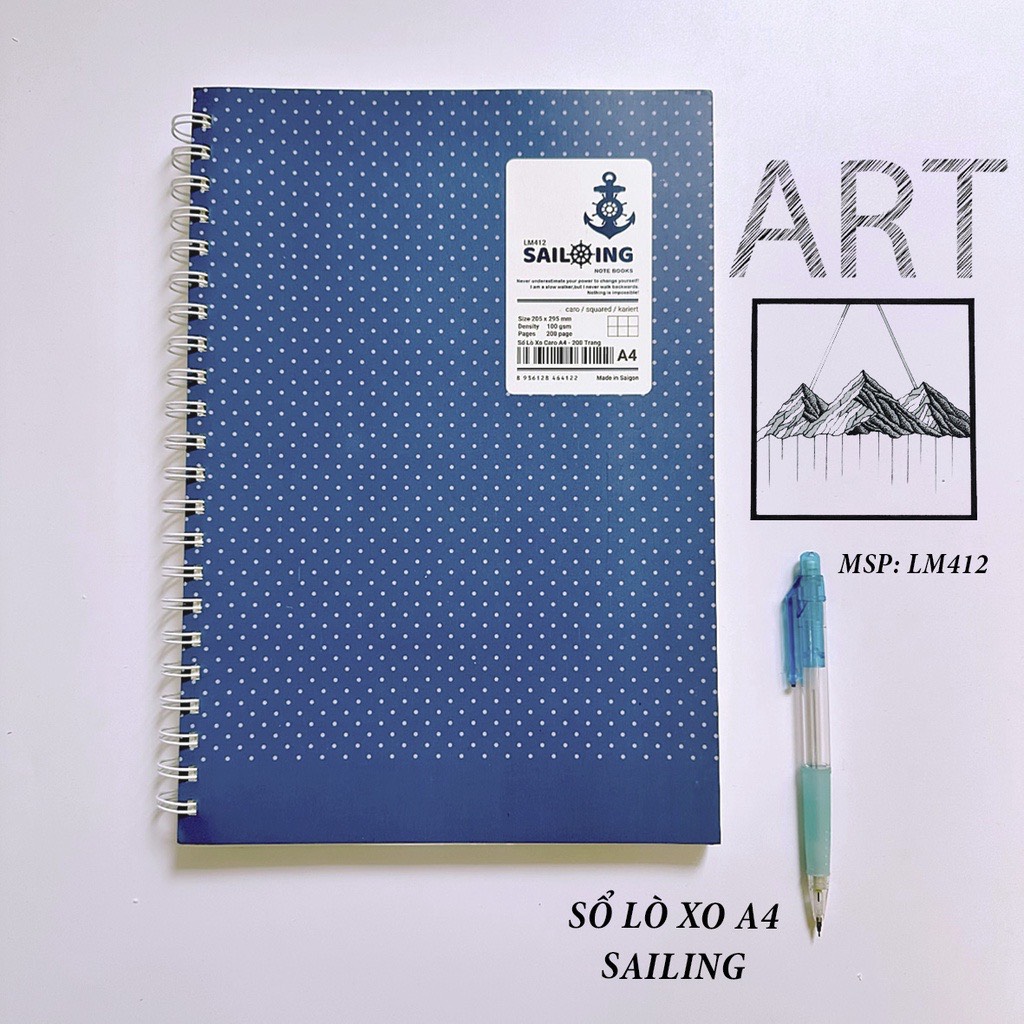 FUTUREBOOK - Sổ Lò Xo Bìa Mềm SaiLing A4_Dòng Kẻ Caro_200Trang_Định Lượng 100Gsm. MÃ SP LM412