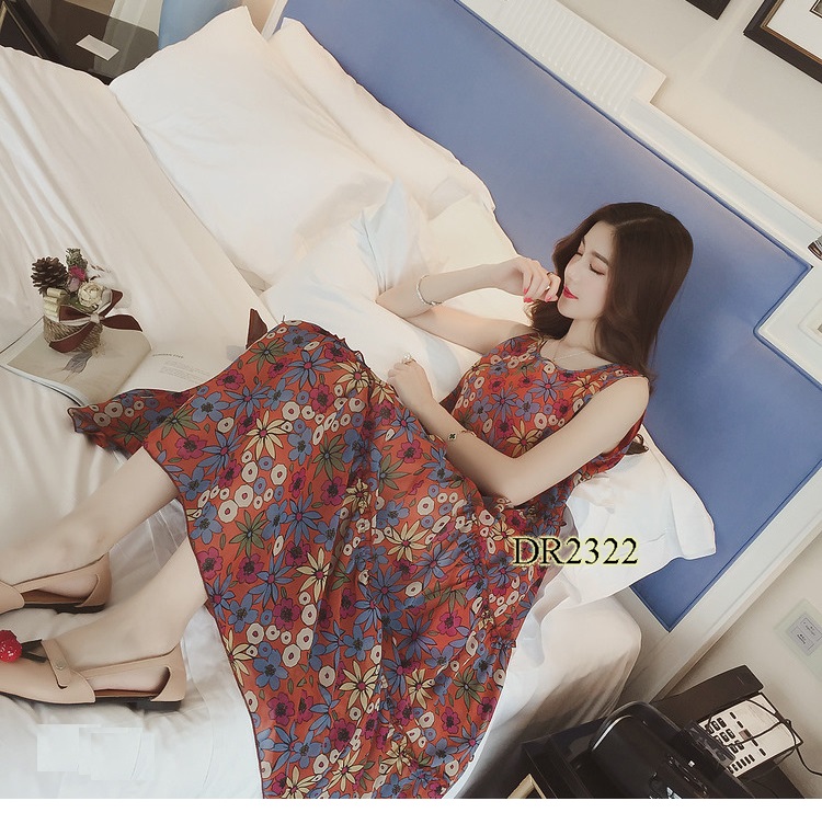 ĐẦM BẦU CHIFFON MAXI HOA TƯƠI SÁNG DR2322