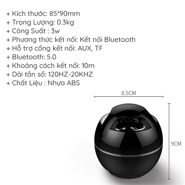 Loa Bluetooth Di Động Qủa Cầu 33F Có Led RGB Nổi Bật Thiết Kế Nhỏ Gọn Hiện Đại Hỗ Trợ Cổng kết nối Thẻ TF, AUX Tai Nghe