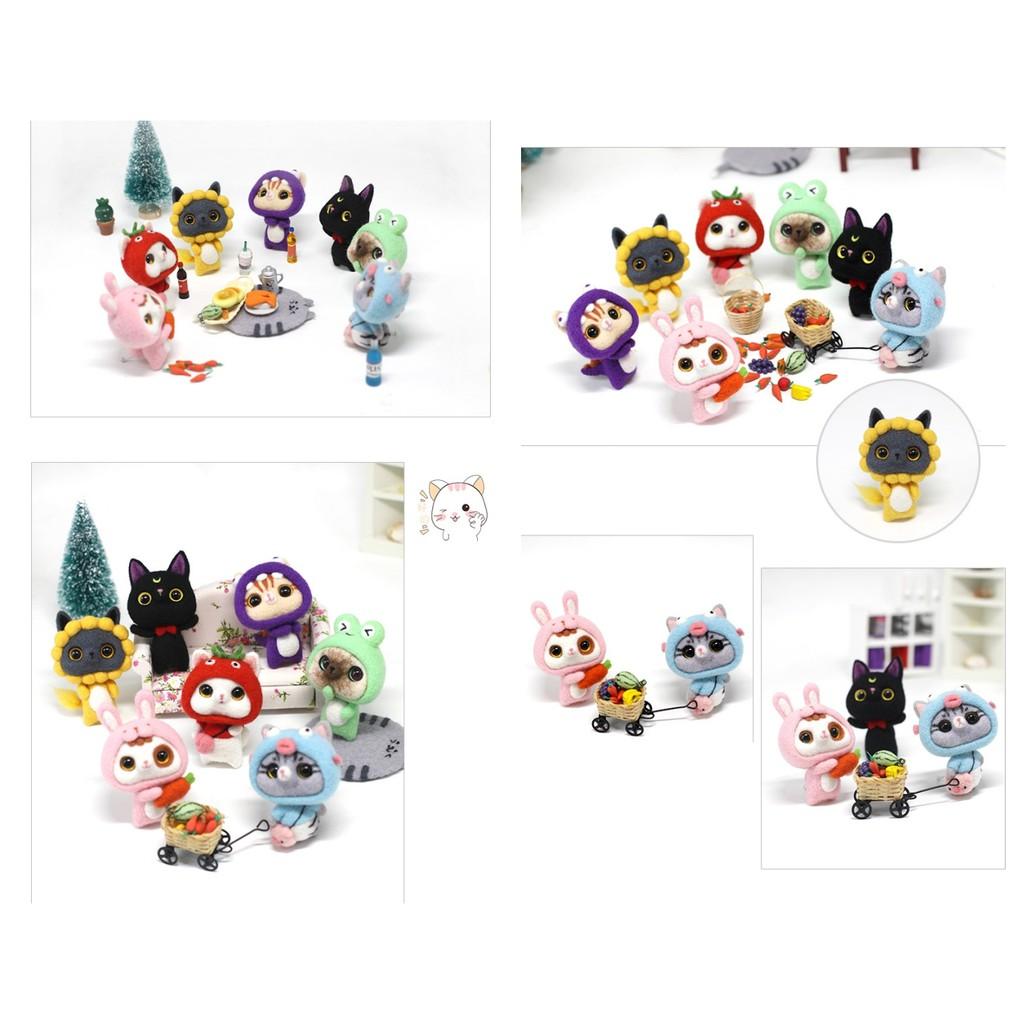 Bộ len chọc Mèo Mộng Mơ có hướng dẫn, needle felting cat, quà tặng handmade ý nghĩa