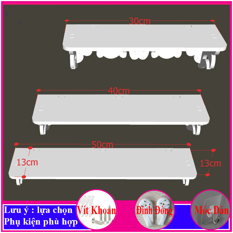 bộ 3 Kệ treo tường trang trí không cần khoan, chất liệu gỗ Pitech cao cấp màu trắng - C11