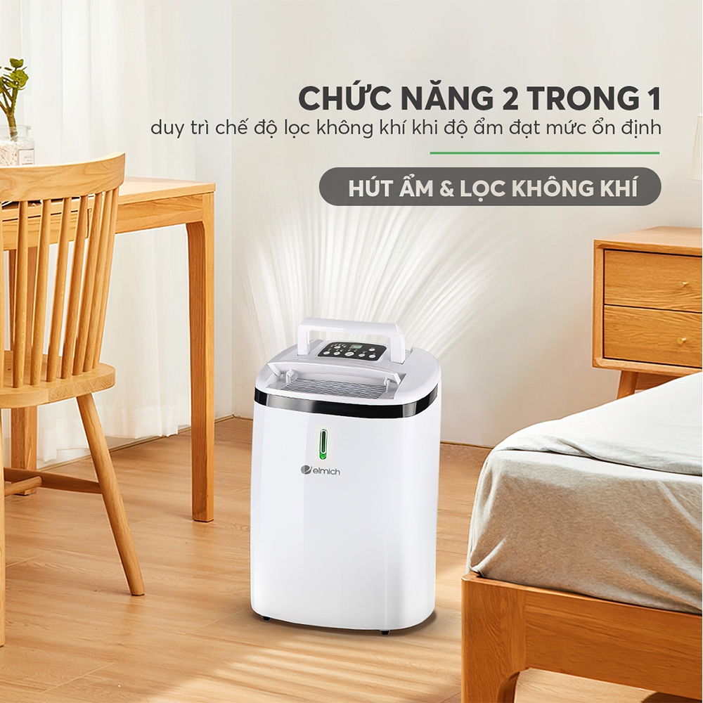 Máy Hút Ẩm Kiêm Lọc Không Khí ELMICH DE-3923 Dung Tích 20L Di Chuyển Dễ Dàng Diệt Khuẩn 99% Phù Hợp Không Gian 50 m2 Công Suất 370W - Hàng Chính Hãng