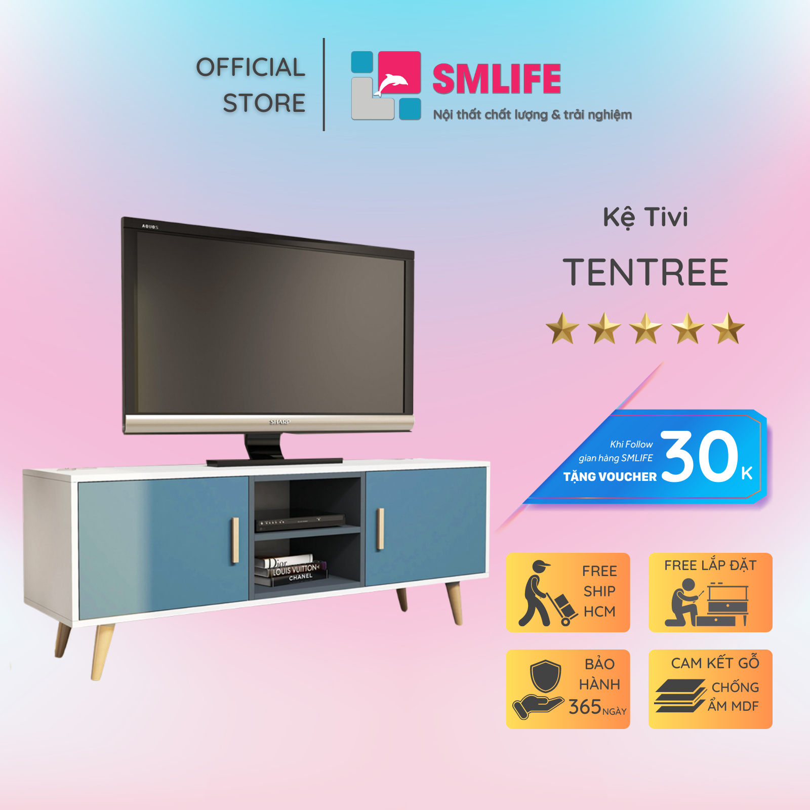 Kệ Tivi gỗ hiện đại SMLIFE Tentree | Gỗ MDF dày 17mm chống ẩm | D150xR35xC55cm