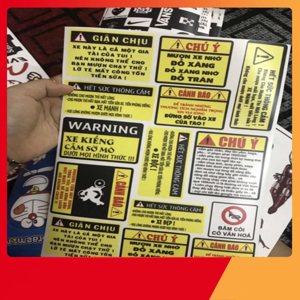 Set sticker pvc chống thấm tem chú ý tem xe