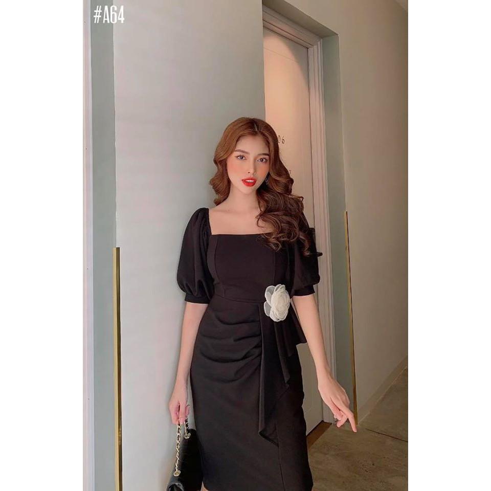 Đầm cổ vuông nhún bèo sang chảnh