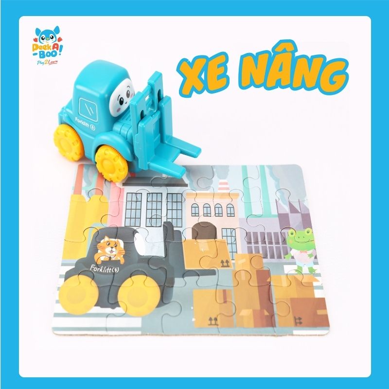 Đồ Chơi PEEK A BOO Bộ 6 Xe Mini Kèm Xếp Hình Vui Nhộn PAB012