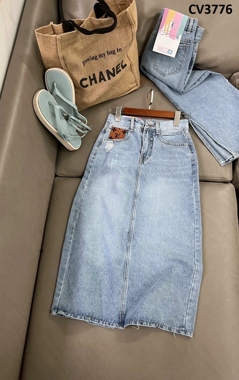 Chân Váy Jeans Dáng Dài Xẻ Bên CV3775