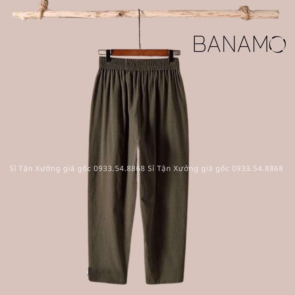 Quần đũi nữ cạp chun Banamo quần baggy đũi lưng thun chất đũi nhẹ mát đen trắng kem xanh than rêu nâu vàng 823