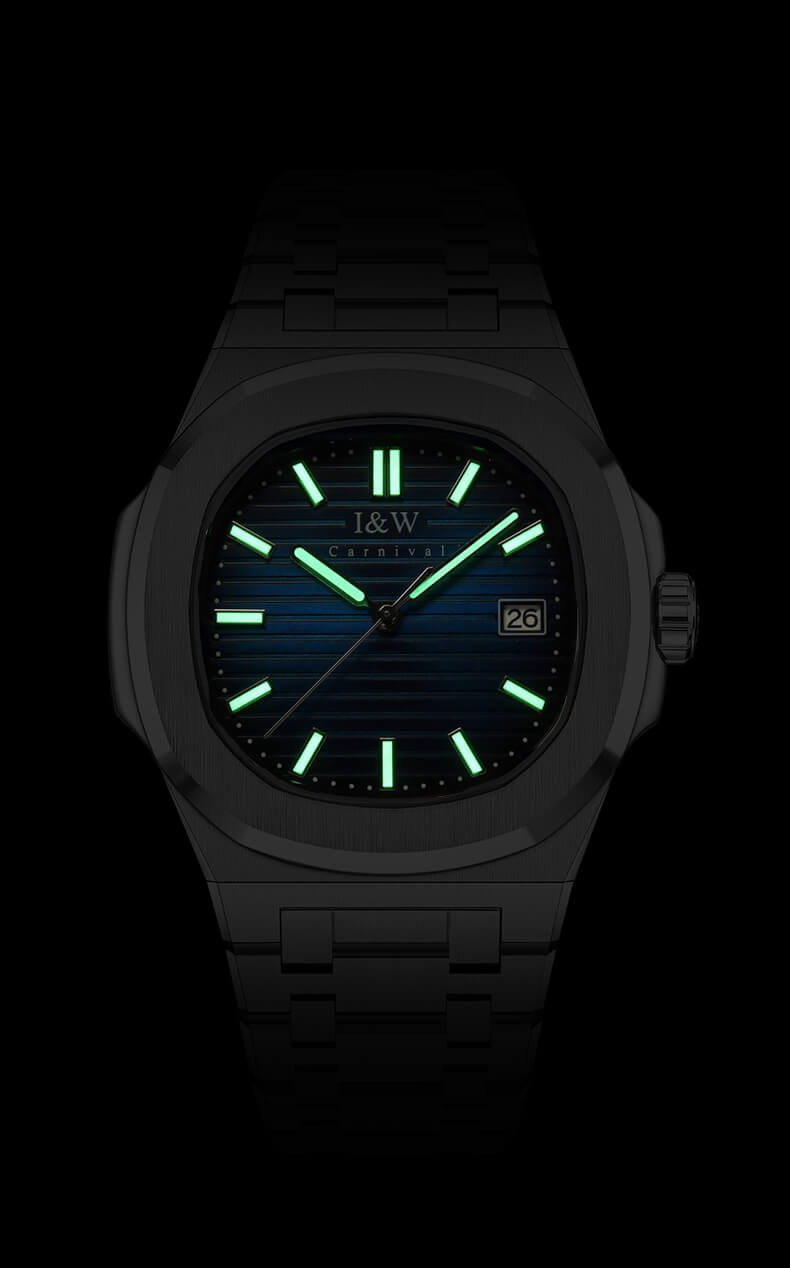 Đồng hồ nam chính hãng I&amp;W Carnival 721G1-T2 kính sapphire,chống xước,chống nước 50m,Bảo hành dài hạn,máy cơ (automatic),mặt đen viền trơn dây thép không gỉ