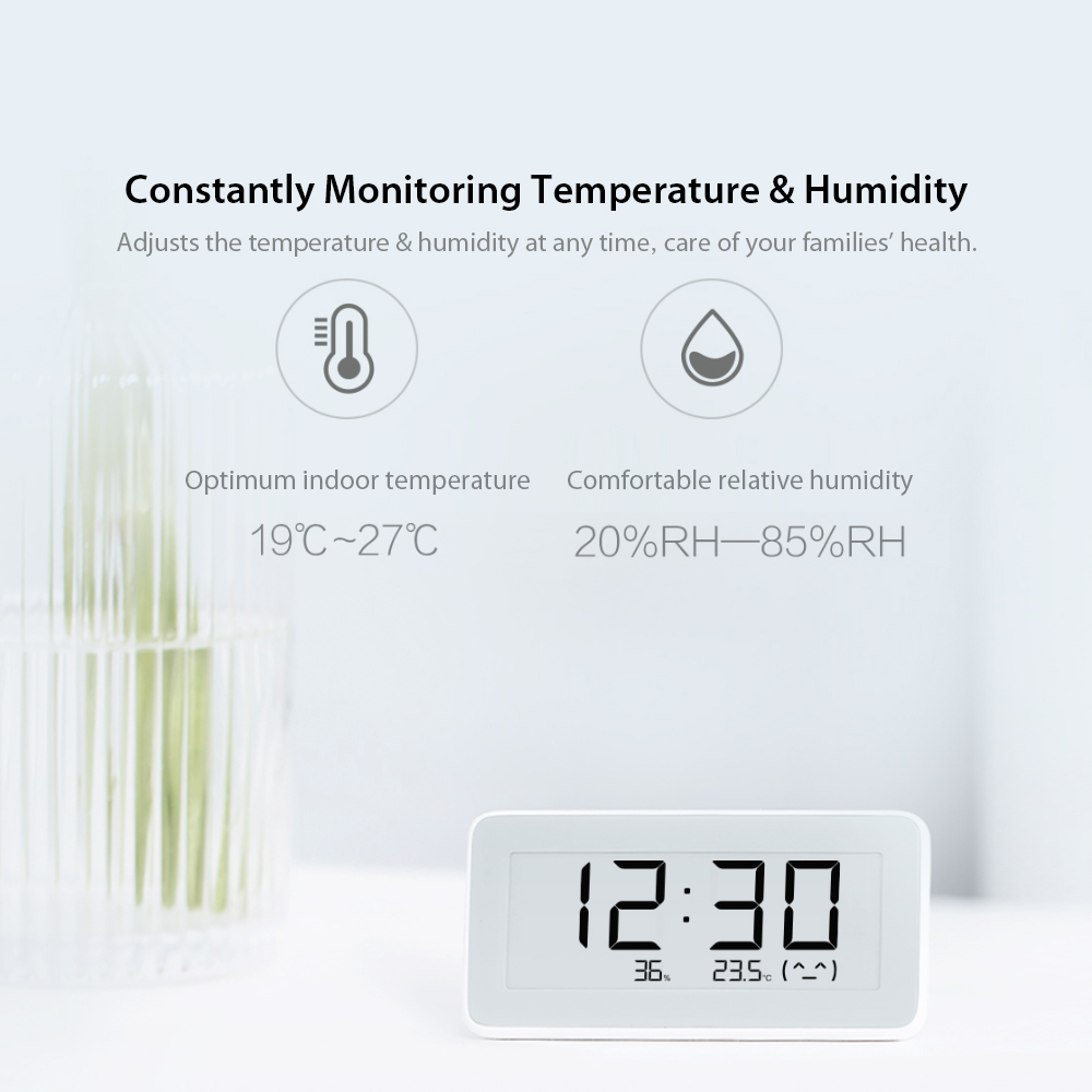 Original Xiaomi Mi Multifunctional Digital Clock Electronic-INK Screen Temperature Humidity Sensor BT Wireles - White