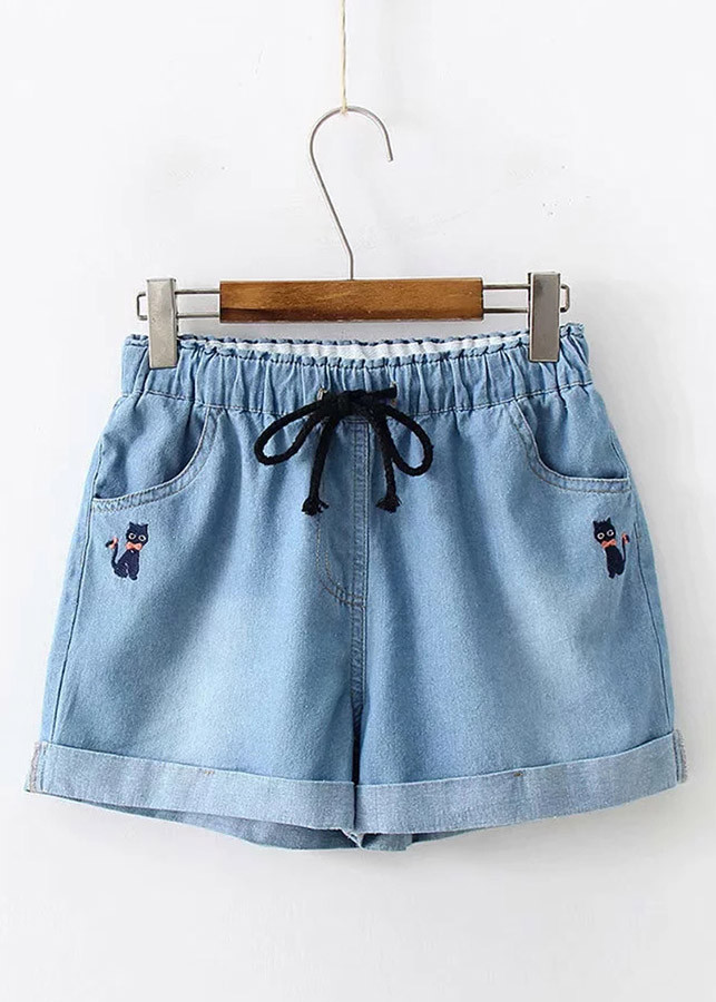 Quần Short Jeans Nữ Thêu Mèo 637