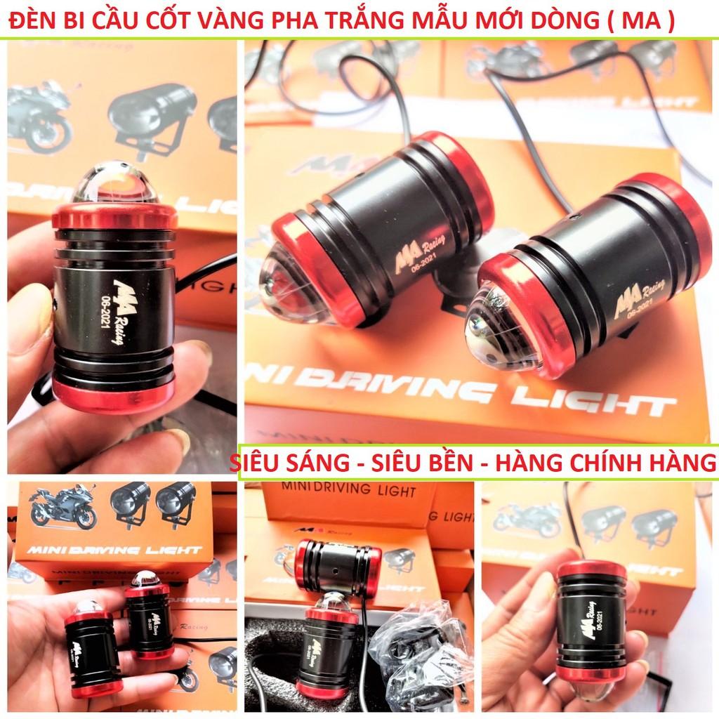 Đèn trợ sáng mini xe máy 2 chế độ cốt vàng pha trắng viền đỏ mẫu mới