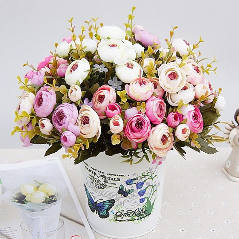Hoa giả, cành hoa hồng trà cao cấp pha màu trang trí sang trọng