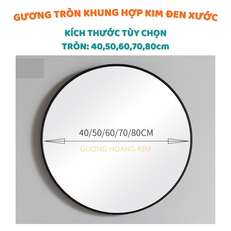 Gương tròn khung kim loại màu có đế để bàn, gương bàn trang điểm, gương nhà tắm decor kích thước D40cm D50cm D60cm