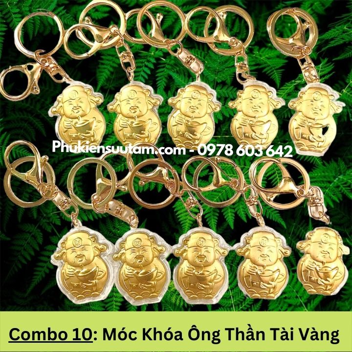 Combo 10 Móc Khóa Ông Thần Tài Vàng, kích thước: 17cmx9cm, màu vàng - SP005977