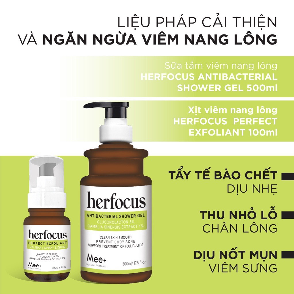 Liệu Trình Chuyên Viêm Nang Lông Đặc Biệt - Xịt HERFOCUS 100ml + Sữa Tắm HERFOCUS 500ml