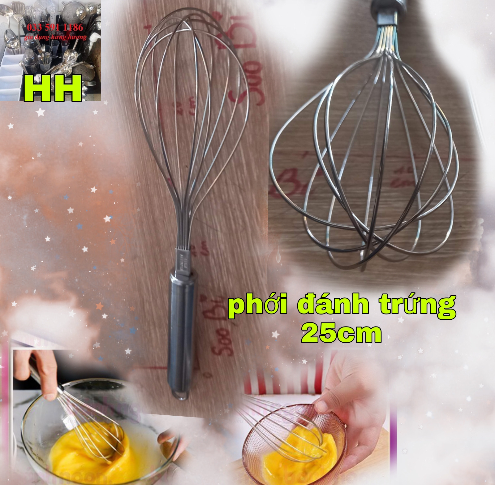 Dụng cụ Phới lồng đánh trứng trộn bột trà chanh làm bánh inox 304 dày dặn cao cấp đẹp 40cm