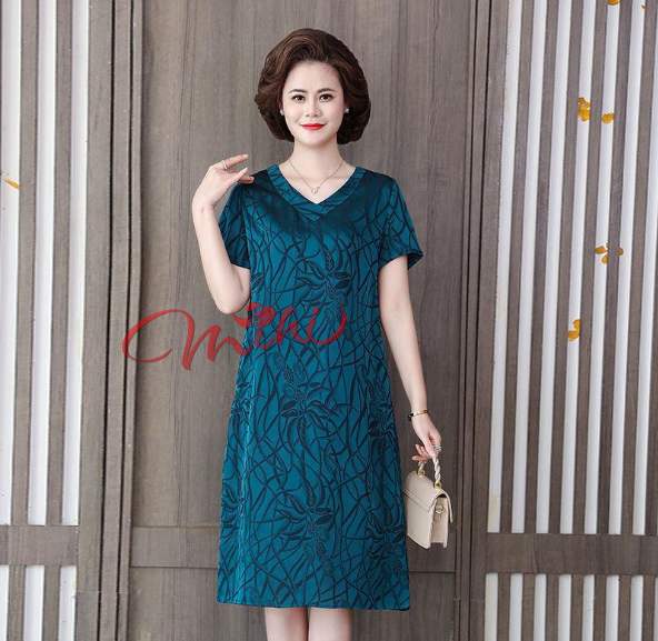 Váy đầm trung niên nữ cho mẹ dáng A suông V35 - Áo đầm dáng dài cho bà, cho người lớn tuổi, trung tuổi thời trang mùa hè, mùa thu đẹp cao cấp sang trọng dự tiệc dạ hội U40 U50 U60 U70 giá rẻ Bigsize cho người mập size lớn