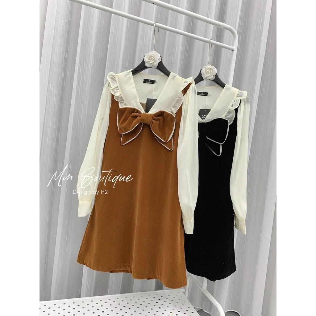 Váy Bầu Mùa Đông Chất Nhung Phối Nơ Đẹp Sang Chảnh