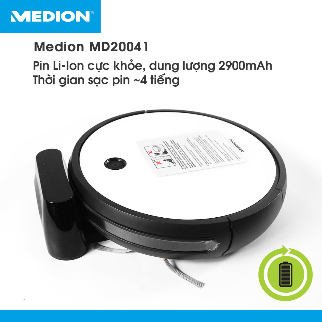 Robot Hút Bụi Lau Nhà công nghệ cao thế hệ mới Medion MD20041 Intelligent 2in1 Cleaning With Extra Power - Hàng nhập khẩu Đức