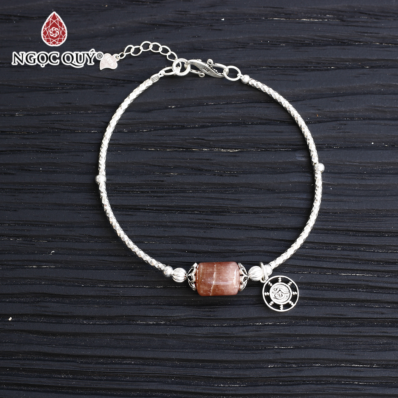 Vòng tay bạc lu thống đá đào hoa rhodochrosite mệnh hỏa , thổ - Ngọc Quý