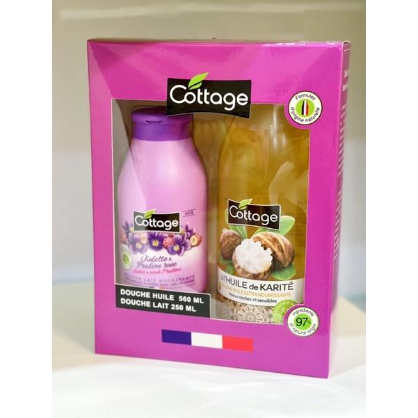 Combo Hộp Quà Tặng 2 Món sữa tắm Dưỡng ẩm Cottage 250ml Hương Violet và 560ml Hạt Bơ Mỡ