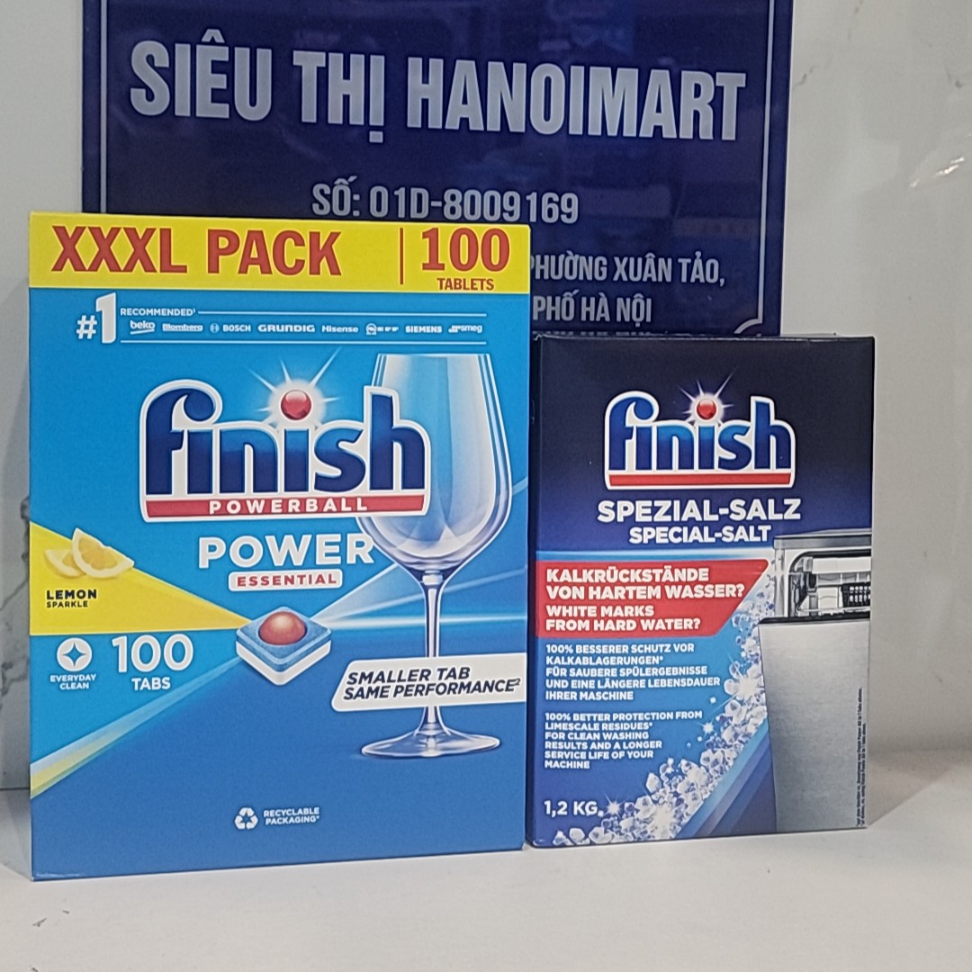 Muối rửa bát Finish 1.2kg + 100 viên finish Essential 6 in 1