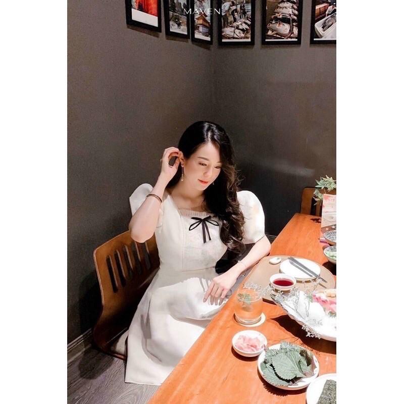 Váy trắng tiểu thư cổ phối nơ