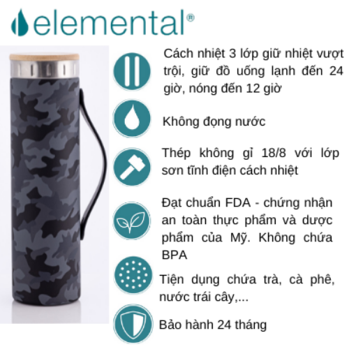 BÌNH GIỮ NHIỆT ELEMENTAL ICONIC MÀU ĐEN CAMO