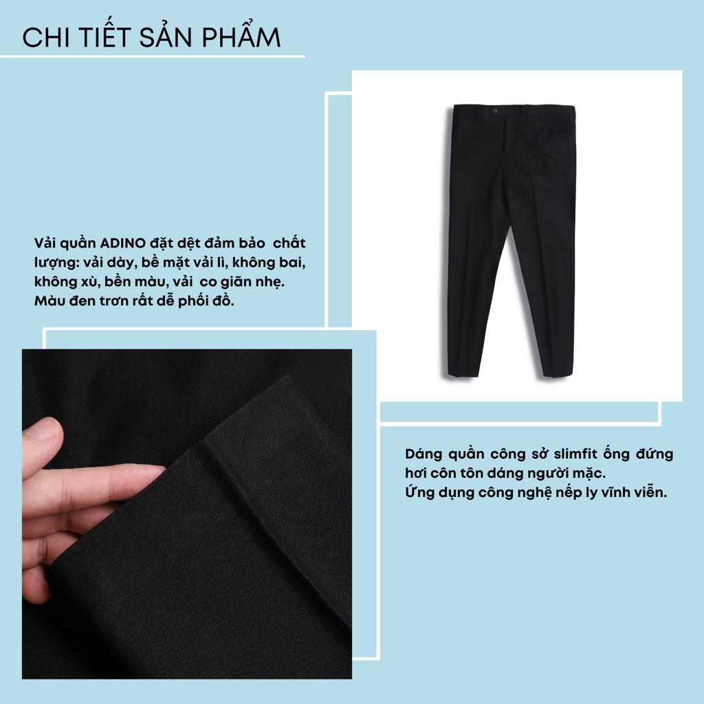 Quần âu nam hàn quốc màu đen ADINO vải cotton dày không bai không xù co giãn nhẹ dáng công sở ống đứng hơi côn Q02