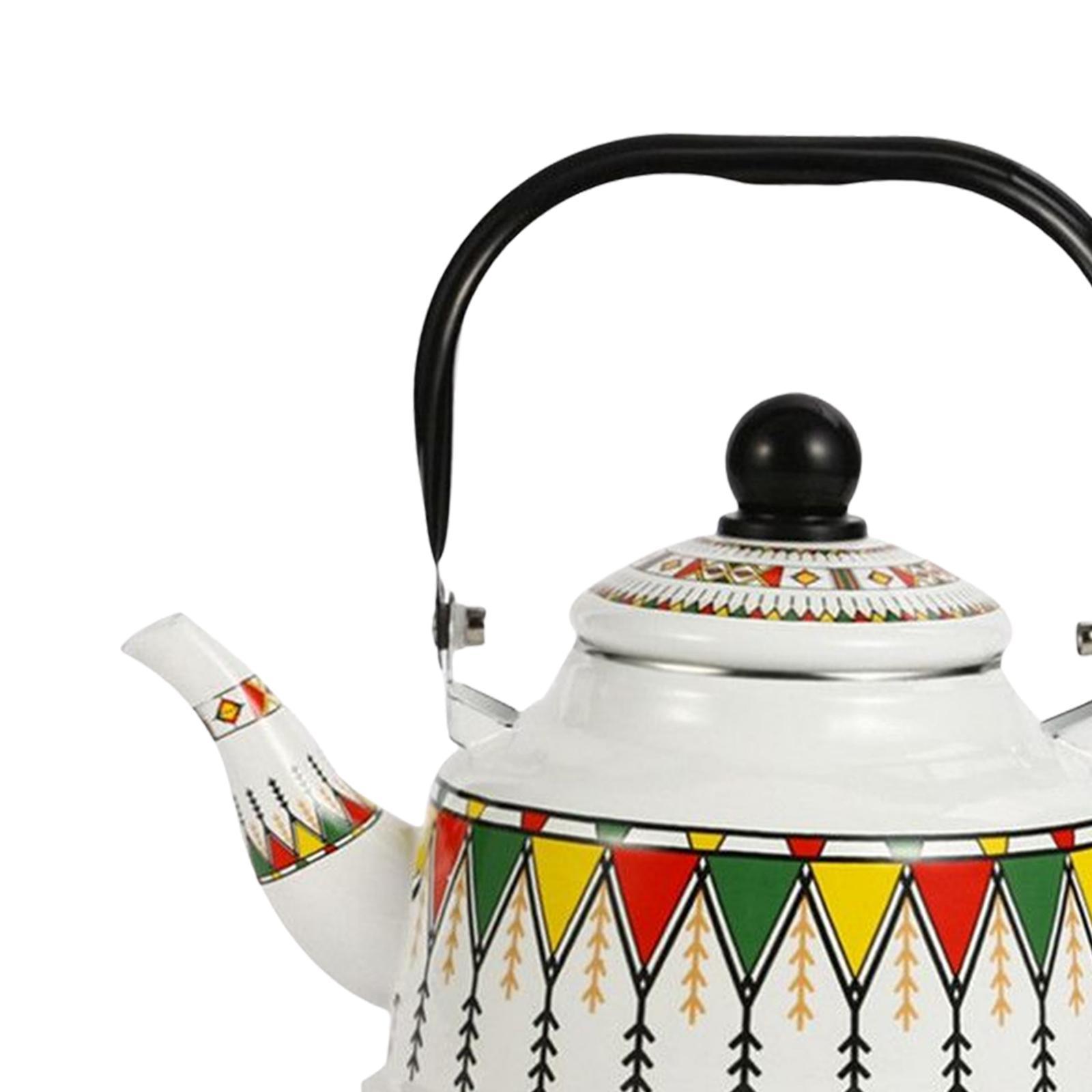 Vintage Enamel Tea Kettle Tableware 2.5L Hot Water Pot with Steel Handle