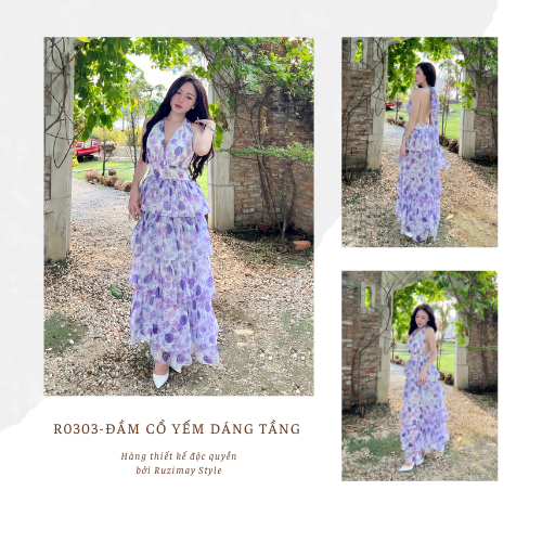 Đầm maxi Ruzimay Style Xếp Tầng Dáng Xòe Đi Biển R0300