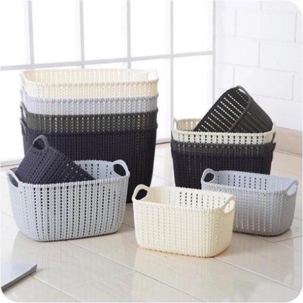 Rổ mây Đan bằng nhựa 3 cỡ phong cách Hàn quốc
