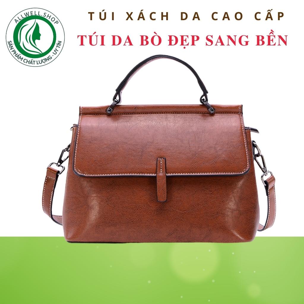 Túi xách thời trang nữ cao cấp Allwellshop - Túi cầm tay  da bò 2 lớp font đẹp, sang trọng sử dụng đa phong cách