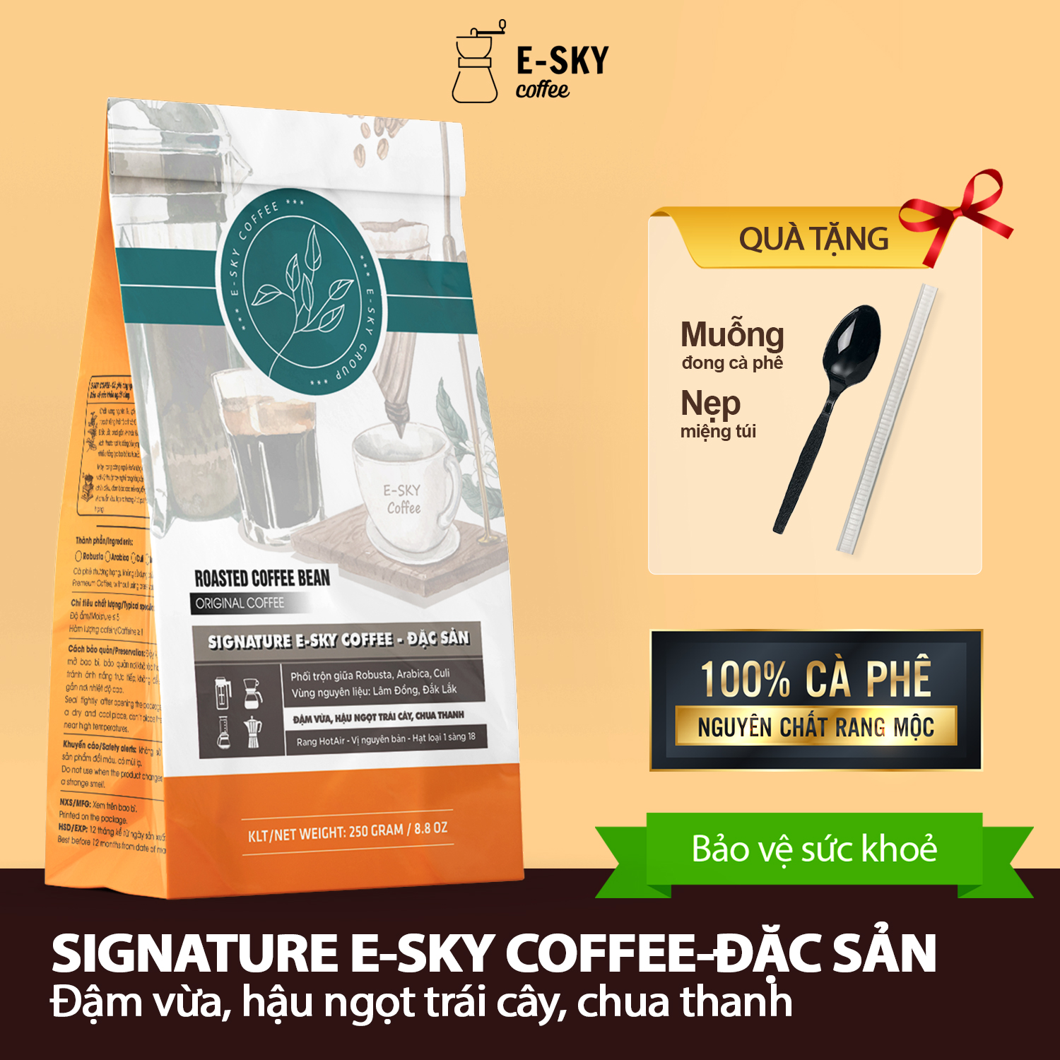 Cà Phê Ngẫu Nhiên Esky Coffee Rang Xay Nguyên Chất 250g Cafe Pha Phin Pha Máy Colfd Brew