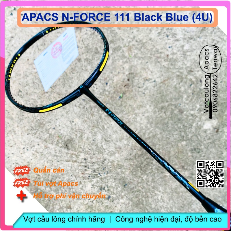 Vợt cầu lông Apacs N-Force 111 Black Blue - 4U Vợt chuyên công, thân đũa chống cản gió