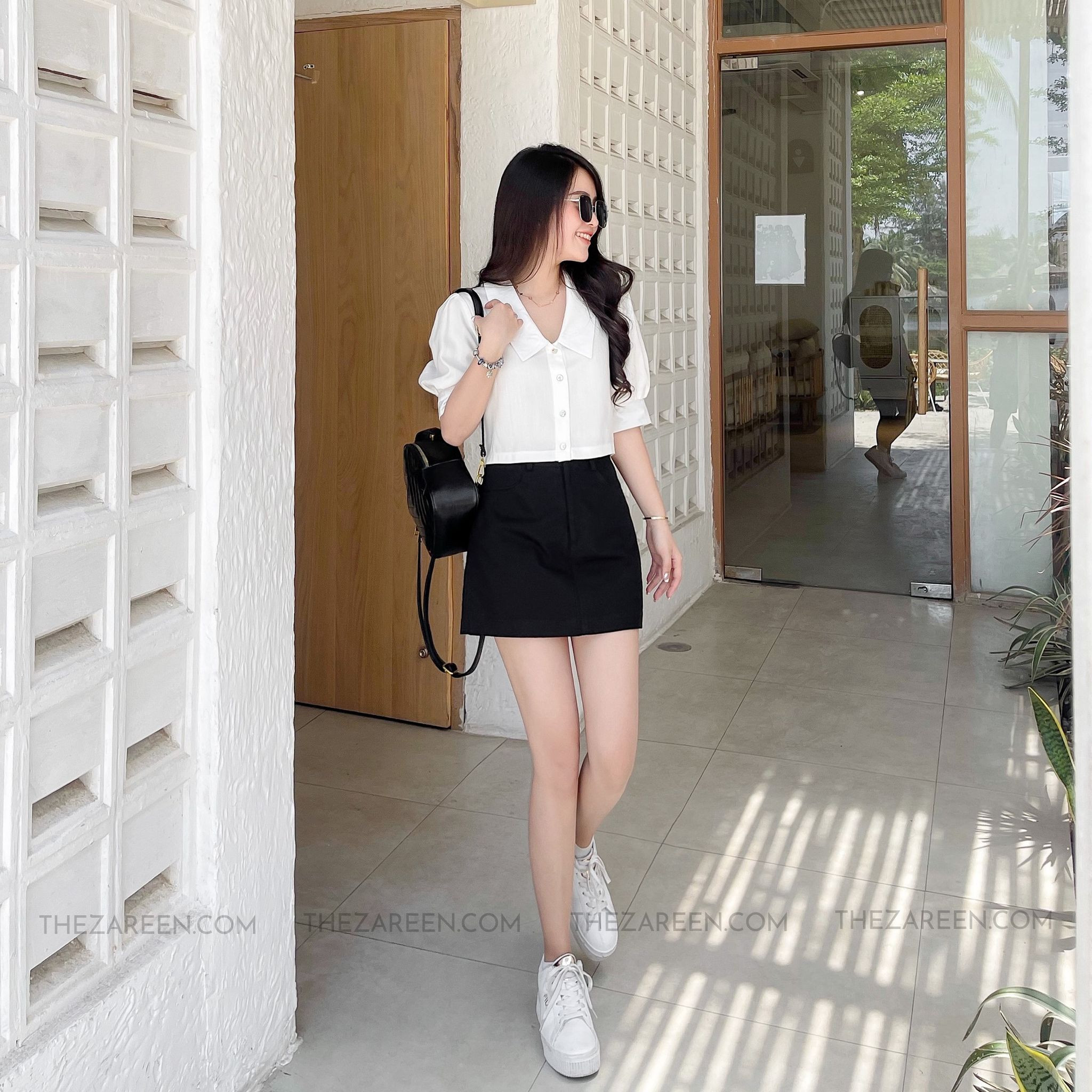 ÁO SƠ MI CROPTOP CỔ NHỌN SOM47