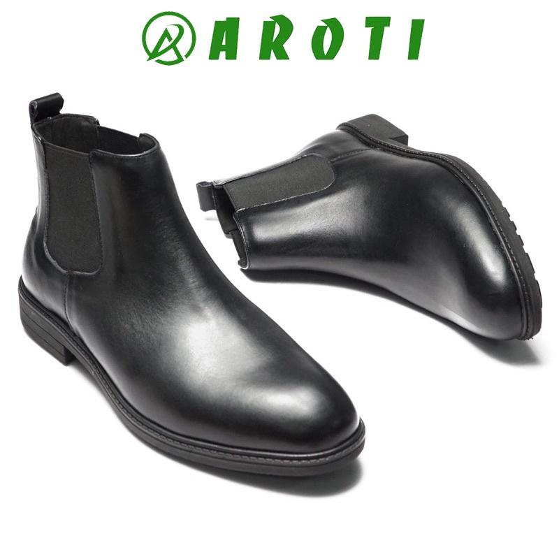 Giày Chelsea Boots Classic AROTI Da cao cấp, đế cao su 3cm CB549 NHÁM CHUN