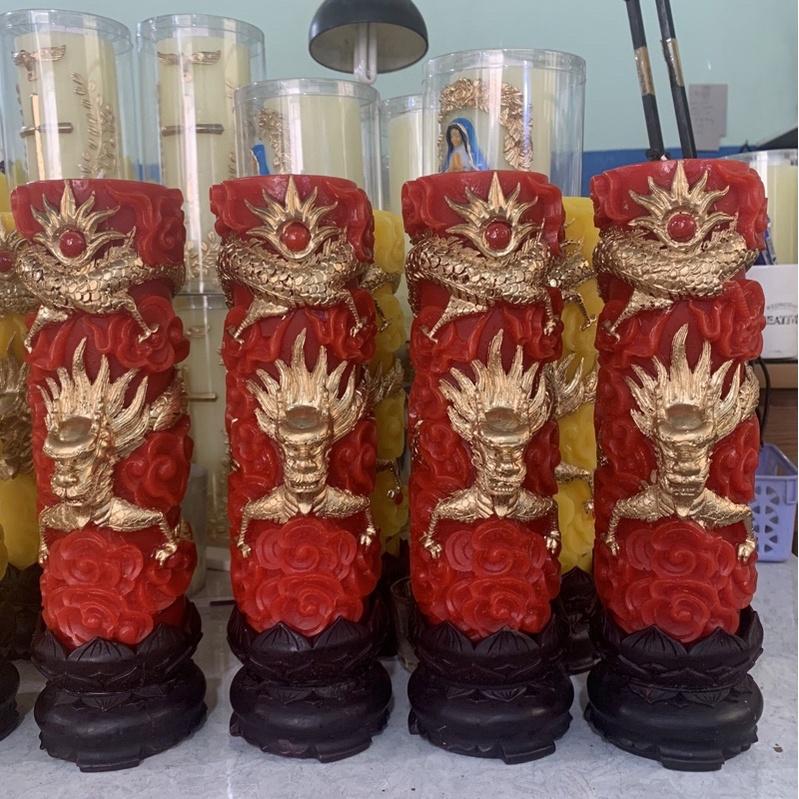 Nến trụ rồng có đèn led đổi màu - nến khắc hình rồng thờ phật – đèn cầy trang trí Candle shop