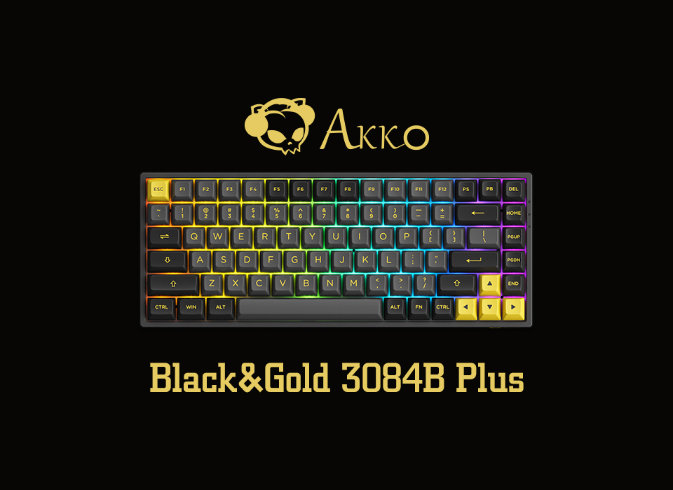 Bàn Phím Cơ Máy Tính Không Dây - AKKO 3084B Plus Black Gold| Bluetooth5.0| Wireless2.4Ghz| LED RGB| Hotswap| Foam Tiêu Âm| AKKO CS Jelly Switch| Chuyên Game| Hàng Chính Hãng